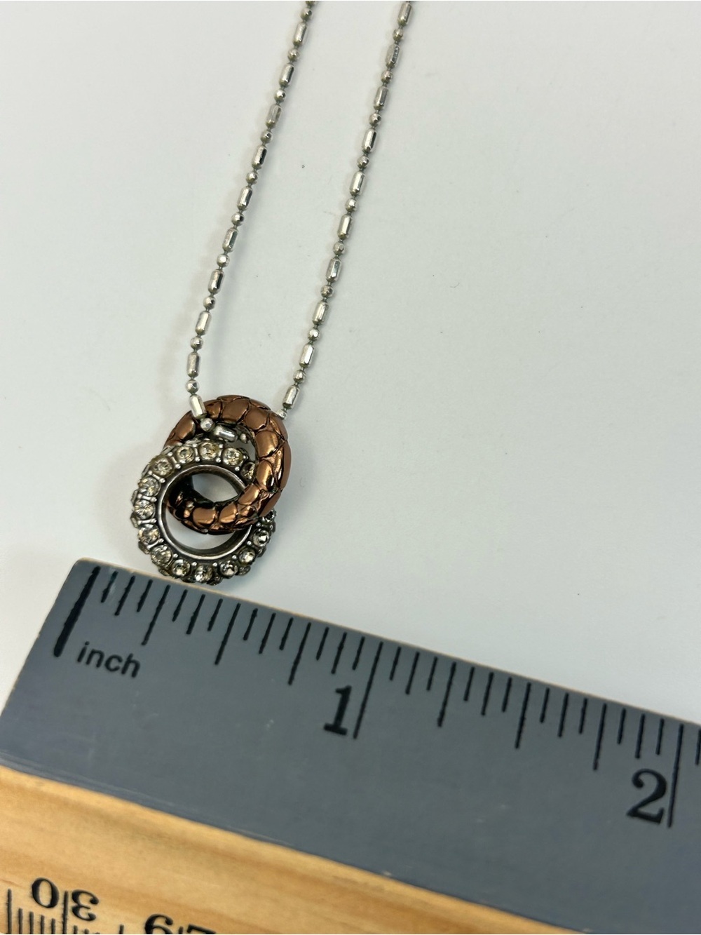 Brighton Pebble Pave Necklace 18" Bronze & Clear Crystal Rings Pendant - Picture 10 of 11